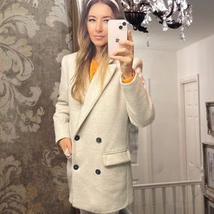 Zara. White double breasted coat xs oversized look
